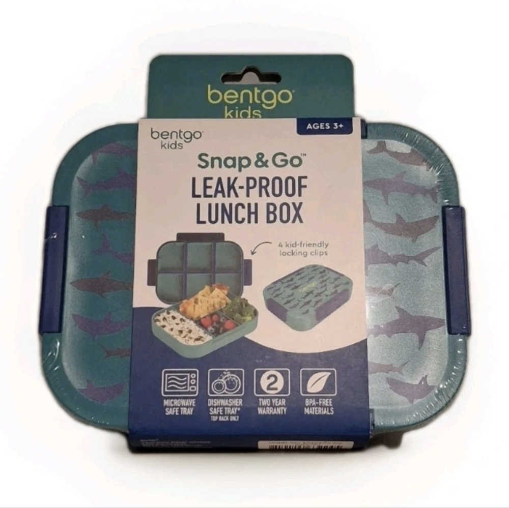 New Bentgo Kids Blue Leak-Proof Lunch Box Green and Blue Sharks